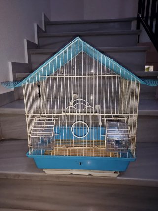 Jaula para pájaros azul y blanca 35 x 45 d alta x