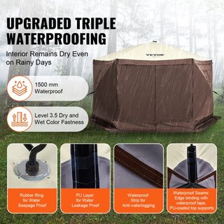 Tenda Gazebo Pieghevole, Tenda Schermo Pieghevole a 6 Lati, Rifugio Solare con 6 Tende Privacy Rimuovibili e Finestre a Maglia, Tenda Schermo a Configurazione Rapida 12.5x12.5FT...