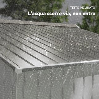 Caseta De Jardín 5M² De Acero Galvanizado Con Kit De Fundación, Ventilaciones, Caseta De Jardín Con Techo Inclinado, Doble Puerta Corredera Bloqueable, Caseta Para Herramientas, Blanca