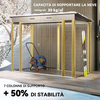 Caseta de Jardín 2.7M² en Acero Galvanizado, Cobertizo para Herramientas con Techo Inclinado, 2 Ventilaciones, Puertas Bloqueables con Candado, Guantes, 249X121X183 Cm, Gris Claro