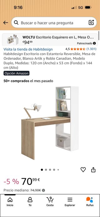 Escritorio esquinero WOLTU sin usar