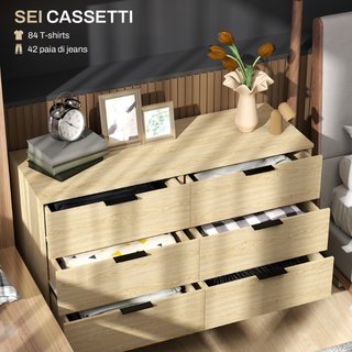 Cassettiera 6 Cassetti in Legno per Camera da Lett