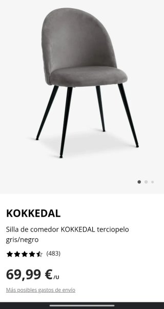Juego de 2 sillas de terciopelo gris
