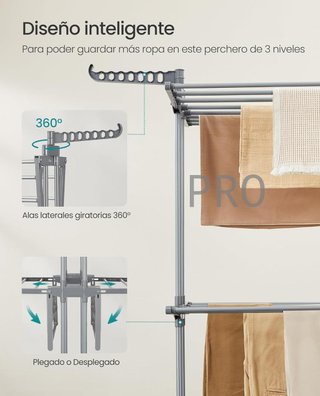 Tendedero plegable de 3 niveles con ruedas