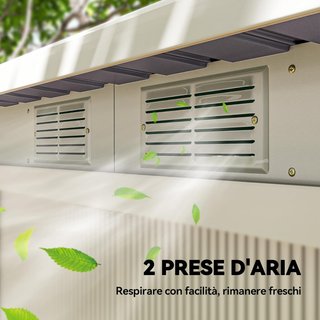 Cobertizo de Jardín 3,2M² en Acero Galvanizado con Kit de Fundación, Salidas de Aire, Almacenamiento de Herramientas con Techo Inclinado, Doble Puerta Corredera