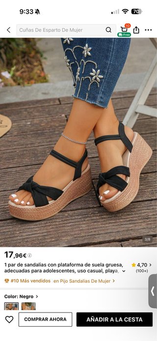 Sandalias de cuña negras con plataforma