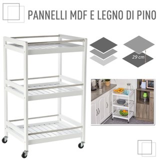 Carrello da Cucina Portavivande in Legno con 3 Rip