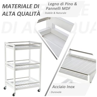 Carrello da Cucina Portavivande in Legno con 3 Rip