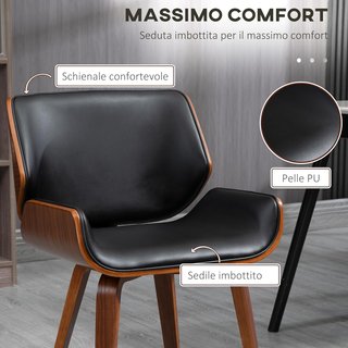 Juego de 2 Sillas de Comedor en Piel Sintética con Respaldo, Patas de Madera de Álamo, Silla para Cocina, Sala de Estar, Dormitorio, Oficina, Estilo Retro, Estilo Vintage, Negro