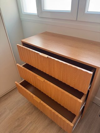 Cómoda de madera con 3 cajones, modelo Lluvia