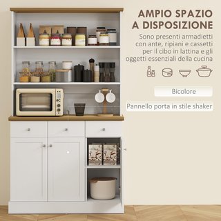 Credenza de Cocina Con 3 Estantes Abiertos, 3 Cajones Y 2 Armarios, Mueble Despensa Estrecho de Madera, para Sala de Estar, Comedor, 101X39X180.5 Cm, Blanco