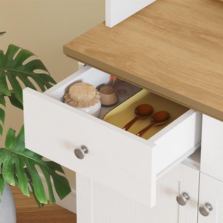Credenza de Cocina Con 3 Estantes Abiertos, 3 Cajones Y 2 Armarios, Mueble Despensa Estrecho de Madera, para Sala de Estar, Comedor, 101X39X180.5 Cm, Blanco
