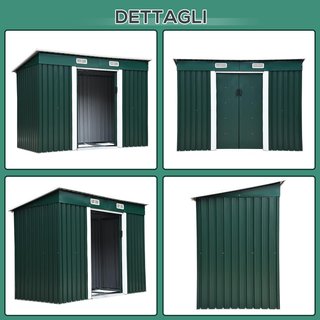 Caseta De Jardín 2.9M² en Chapa De Acero, Cobertizo Para Herramientas De Jardín Con Base, Ventilación Y 2 Puertas Correderas, 261X131X182 Cm, Verde