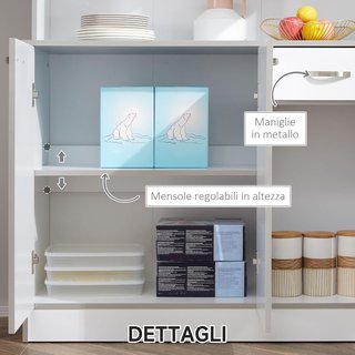 Credenza de Cocina con Armarios, Cajón y Superficie para Microondas, Mueble de Despensa Estrecho con Puertas y Estantes Regulables, Mueble de Cocina para Sala de Estar, Comedor, 101X39X180 Cm, Blanco