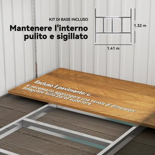 Caseta De Jardín 2.81M² De Acero Galvanizado Con Kit De Fundación, Cobertizo Para Herramientas Adosado Con Estantes Ajustables, Ganchos, Techo Inclinado, Rejillas De Ventilación, Puerta Corredera ...