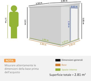 Caseta De Jardín 2.81M² De Acero Galvanizado Con Kit De Fundación, Cobertizo Para Herramientas Adosado Con Estantes Ajustables, Ganchos, Techo Inclinado, Rejillas De Ventilación, Puerta Corredera ...