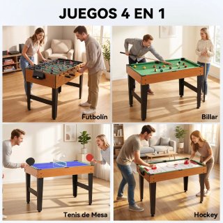 Mesa Multijuegos 4 en 1: Futbolín, Billar, Hockey