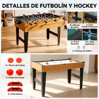 Mesa Multijuegos 4 en 1: Futbolín, Billar, Hockey