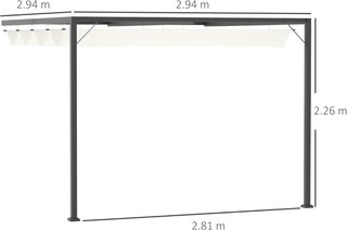 Gazebo Pergola 3X3M De Jardín en Metal Con Techo Deslizante Blanco Crema, Pergola De Jardín a Pared
