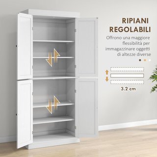 Armario de Cocina Alto Con 6 Estantes Y 2 Puertas, Alacena Con Estantes Regulables de Madera, 76X40.5X184 Cm, Blanco