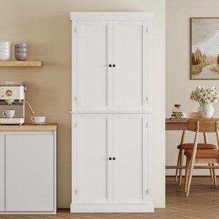 Armario de Cocina Alto Con 6 Estantes Y 2 Puertas, Alacena Con Estantes Regulables de Madera, 76X40.5X184 Cm, Blanco