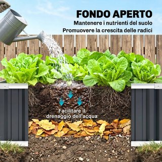 Letto per Orto Rialzato in Acciaio, Fondo aperto e