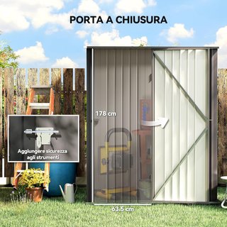 Caseta de Jardín 1.34M² en Acero Galvanizado, Cobertizo de Jardín con Techo Inclinado, Guantes y Puerta Bloqueable, Cobertizo para Herramientas, 161.5X94.5X196Cm, Gris Claro
