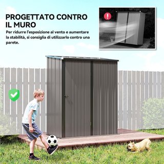 Caseta de Jardín 1.34M² en Acero Galvanizado, Cobertizo de Jardín con Techo Inclinado, Guantes y Puerta Bloqueable, Cobertizo para Herramientas, 161.5X94.5X196Cm, Gris Claro