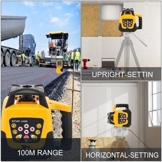 Kit de Nivel Láser Rotativo de Haz Rojo, Kit de Nivelación Automática Digital con Rango de 500M y Control Remoto, Estuche de Transporte