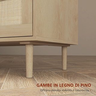 Cómoda de 6 Cajones en Estilo Bohemio para Salón, Cómoda de Dormitorio Boho en Madera y Ratán, 110X40X75 Cm, Color Madera