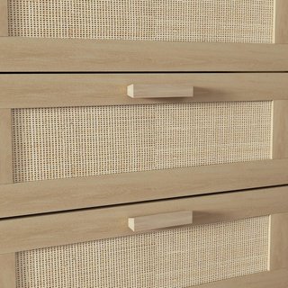 Cómoda de 6 Cajones en Estilo Bohemio para Salón, Cómoda de Dormitorio Boho en Madera y Ratán, 110X40X75 Cm, Color Madera