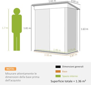 Casita De Jardín Con Base De Acero Y 2 Estantes Regulables, Cobertizo De Jardín Para Herramientas Con Techo Y Puerta Bloqueable, 161X95X163/181Cm, Gris