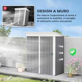 Casita De Jardín Con Base De Acero Y 2 Estantes Regulables, Cobertizo De Jardín Para Herramientas Con Techo Y Puerta Bloqueable, 161X95X163/181Cm, Gris