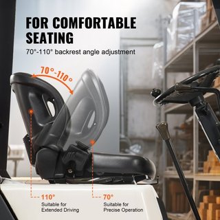 Asiento Universal para Montacargas, Asiento de Tractor con Respaldo Ajustable, Microinterruptor y Cinturón de Seguridad, Asiento Envolvente para Cargadora de Tractor Excavadora