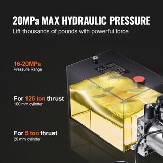 Bomba Hidráulica, Unidad de Potencia Hidráulica de 20 Cuartos, Bomba de Remolque de Volcado de Acción Simple, Tasa de Flujo de 0.91 GPM, Presión Máxima de Alivio de 3200 PSI, Bomba Hidráulica de 1...