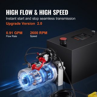 Bomba Hidráulica, Unidad de Potencia Hidráulica de 20 Cuartos, Bomba de Remolque de Volcado de Acción Simple, Tasa de Flujo de 0.91 GPM, Presión Máxima de Alivio de 3200 PSI, Bomba Hidráulica de 1...