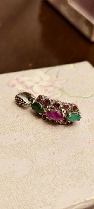 Colgante Plata 925 Esmeraldas y Rubíes