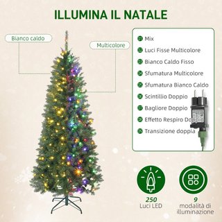 Albero di Natale 180 cm Illuminato con 250 Luci Bi