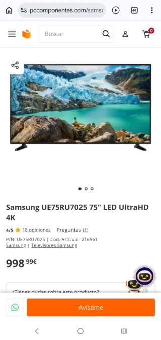 Samsung Smart TV 75 pulgadas 4K EU75RU7025