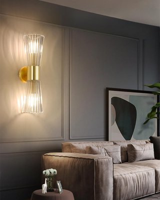 Aplique pared cristal y latón dorado 40cm