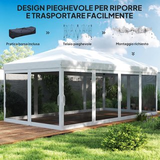 Gazebo Plegable 6X3 Pop up Con 6 Mosquiteras Removibles, Altura Ajustable Y Bolsa De Transporte, Gazebo De Exterior en Acero Y Tejido Oxford, para Jardín, Fiestas, Camping, Crema