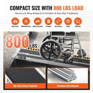 Rampa de Silla de Ruedas Portátil, 182.9 cm 362.9 kg de Capacidad, Rampa de Umbral Plegable de Aluminio Antideslizante, Rampa Plegable para Scooter de Movilidad, Rampa para Silla de Ruedas, Rampa ...