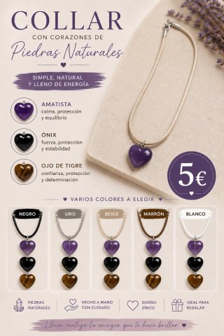 Collar Corazón Piedras Naturales Amatista Ónix