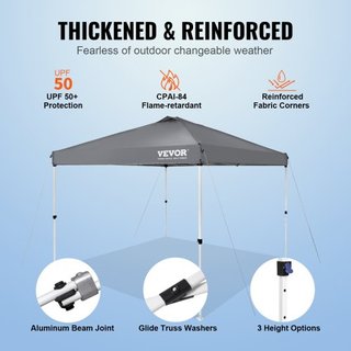 Tenda pieghevole, 10 x 10 piedi, tela rivestita in PU 250D, con borsa per ruote portatile e 4 sacchi di sabbia, impermeabile e riparo dal sole per feste all'aperto, campeggio, eventi commerciali, grigia...