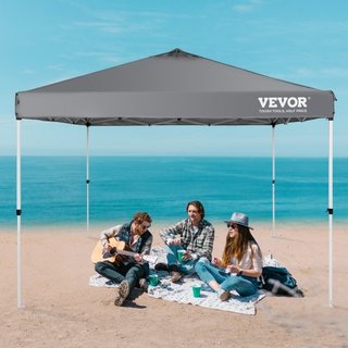 Tenda pieghevole, 10 x 10 piedi, tela rivestita in PU 250D, con borsa per ruote portatile e 4 sacchi di sabbia, impermeabile e riparo dal sole per feste all'aperto, campeggio, eventi commerciali, grigia...
