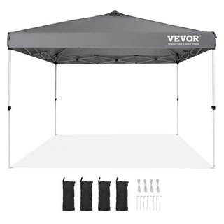 Tenda pieghevole, 10 x 10 piedi, tela rivestita in PU 250D, con borsa per ruote portatile e 4 sacchi di sabbia, impermeabile e riparo dal sole per feste all'aperto, campeggio, eventi commerciali, grigia...