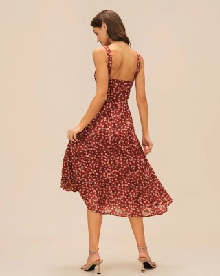 Vestido midi floral rojo RIHOAS