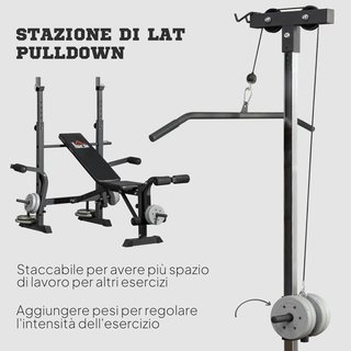 Banco de Gimnasio Multifuncional Con Sistema de Poleas, Soporte para Barra y Respaldo Ajustables, Banco de Pesas Inclinable Plano Con Extensión de Piernas, Expansión de Pecho, Soporte para Pesas, ...