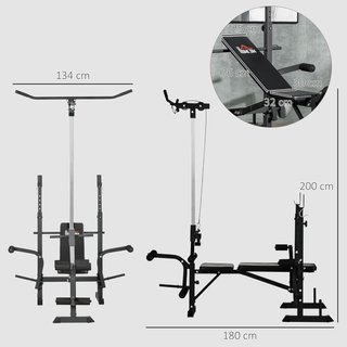 Banco de Gimnasio Multifuncional Con Sistema de Poleas, Soporte para Barra y Respaldo Ajustables, Banco de Pesas Inclinable Plano Con Extensión de Piernas, Expansión de Pecho, Soporte para Pesas, ...