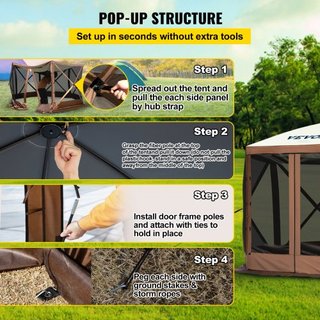 Tenda a schermo gazebo, 12 x 12 piedi, tenda da campeggio pieghevole su 6 lati con finestre in rete, borsa da trasporto portatile, picchetti da pavimento, grandi tende ombreggianti per...